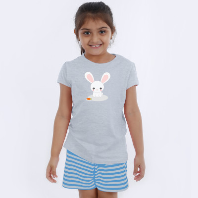 Grey Half Sleeve Girls Pyjama  - Bunny 
